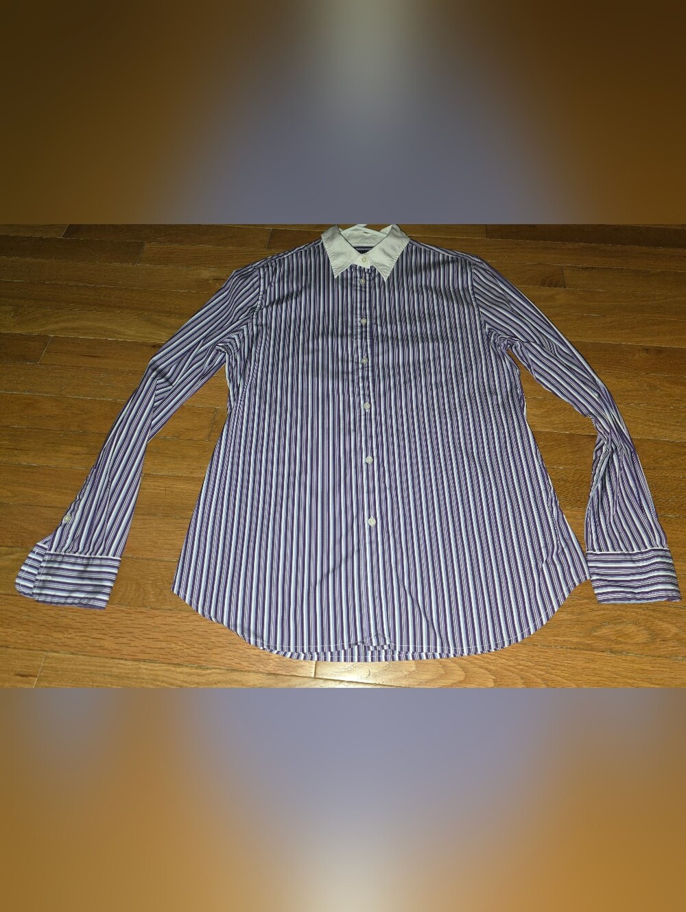VINTAGE Y2K PURPLE LAUREN RALPH LAUREN STRIPED WHITE COLLAR BUTTON UP SHIRT MED